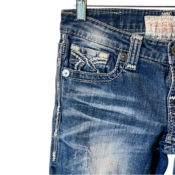 Big Star Womens Slim Bootcut Distressed Jeans Embroidered Pockets Size 26R - Picture 7 of 8